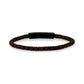 Modern men's accessory set with brushed leather, glossy black steel links, and tiger eye beaded bracelet  