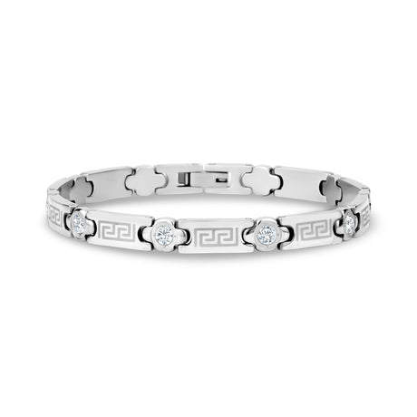 Stone-Set Greek Key Link Bracelet - Women Bracelet - The Steel Shop