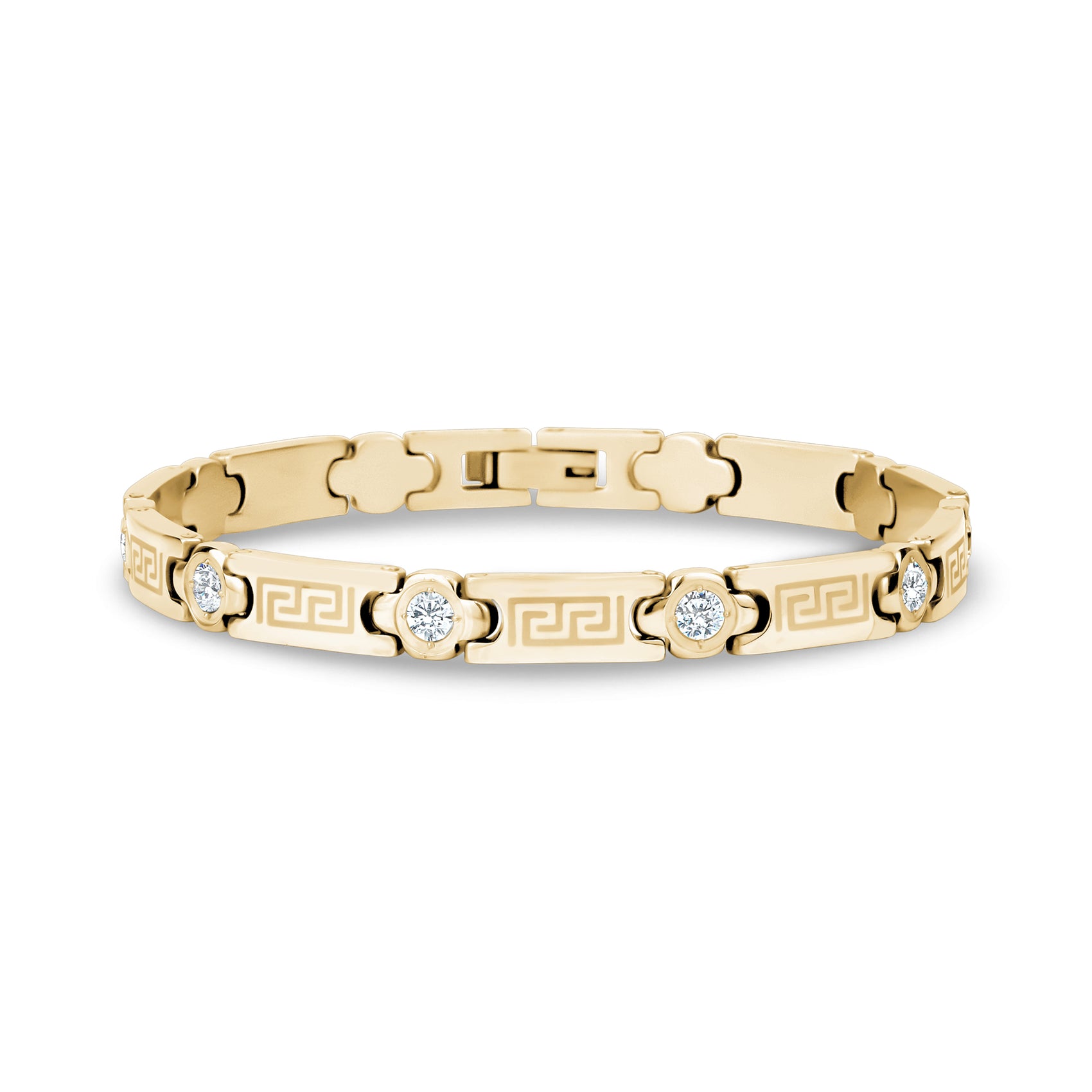 Stone-Set Greek Key Link Bracelet - Women Bracelet - The Steel Shop