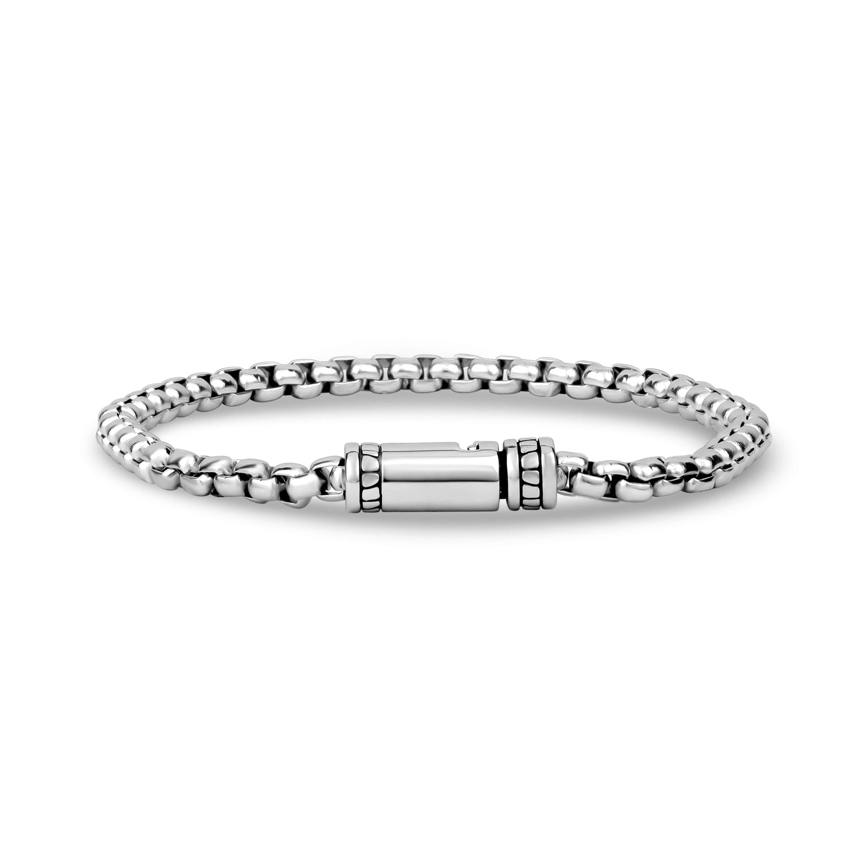 Detailed Round Box Link Bracelet | 4mm - Mens Steel Bracelets - The Steel Shop