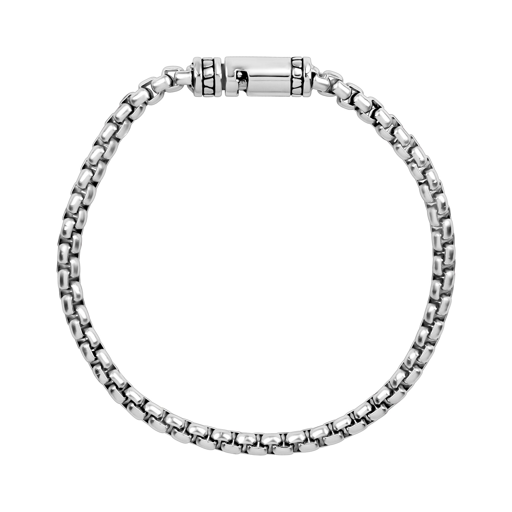 Detailed Round Box Link Bracelet | 4mm - Mens Steel Bracelets - The Steel Shop