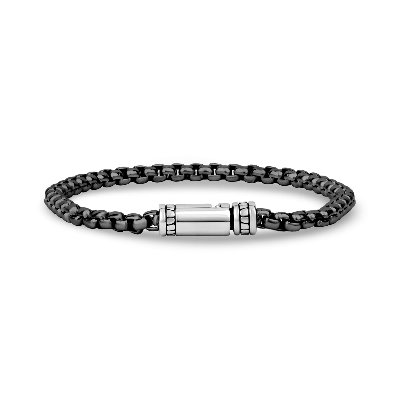 Detailed Round Box Link Bracelet | 4mm - Mens Steel Bracelets - The Steel Shop