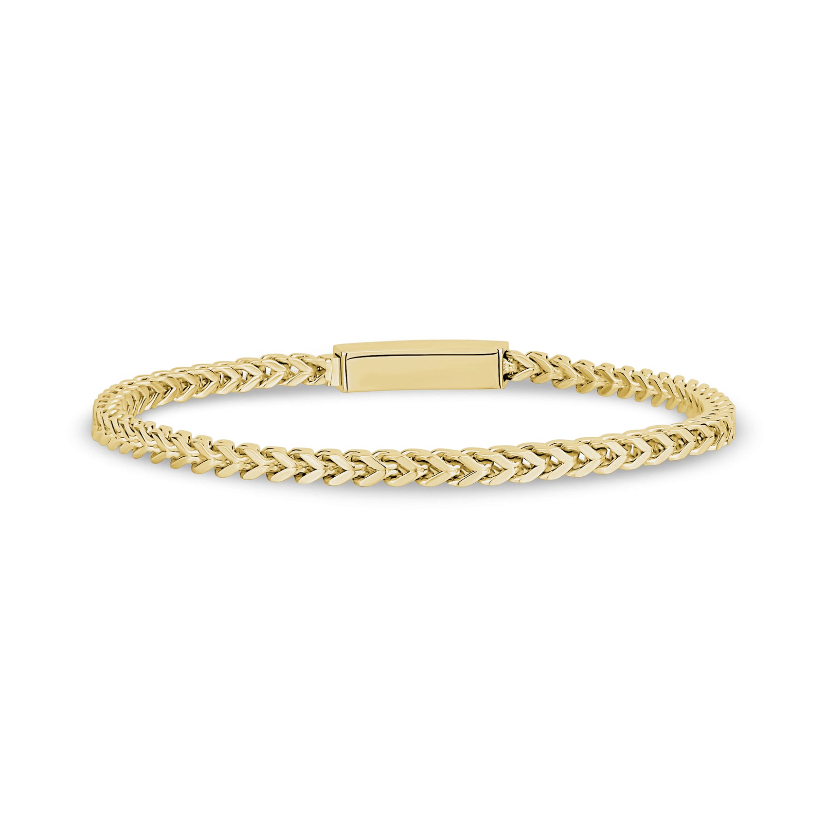 Stackable 3mm thin Franco link bracelet crafted with smooth stainless steel links  