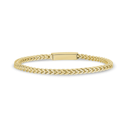 Stackable 3mm thin Franco link bracelet crafted with smooth stainless steel links  