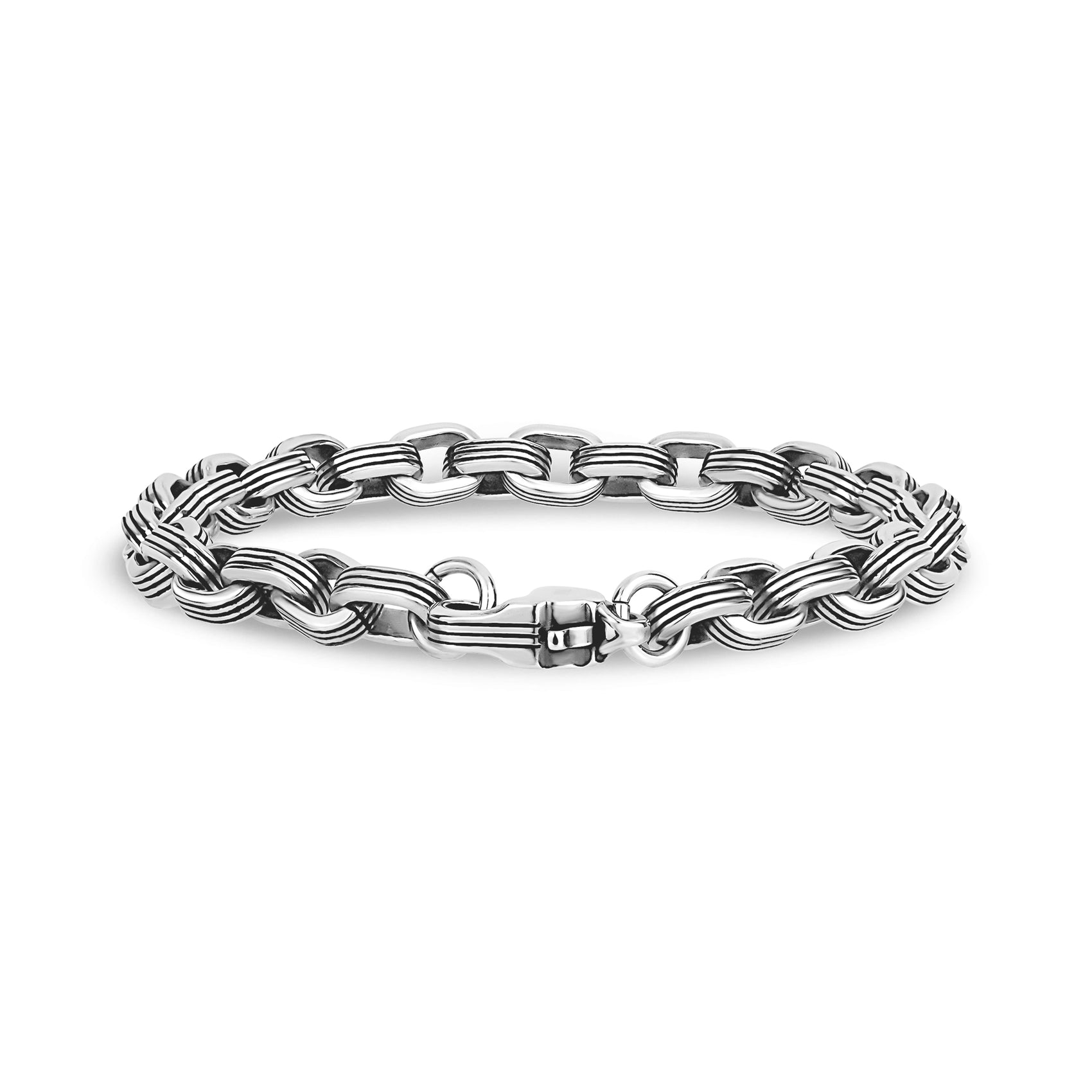 Black Lined Oval Link Bracelet - Mens Steel Bracelets - The Steel Shop