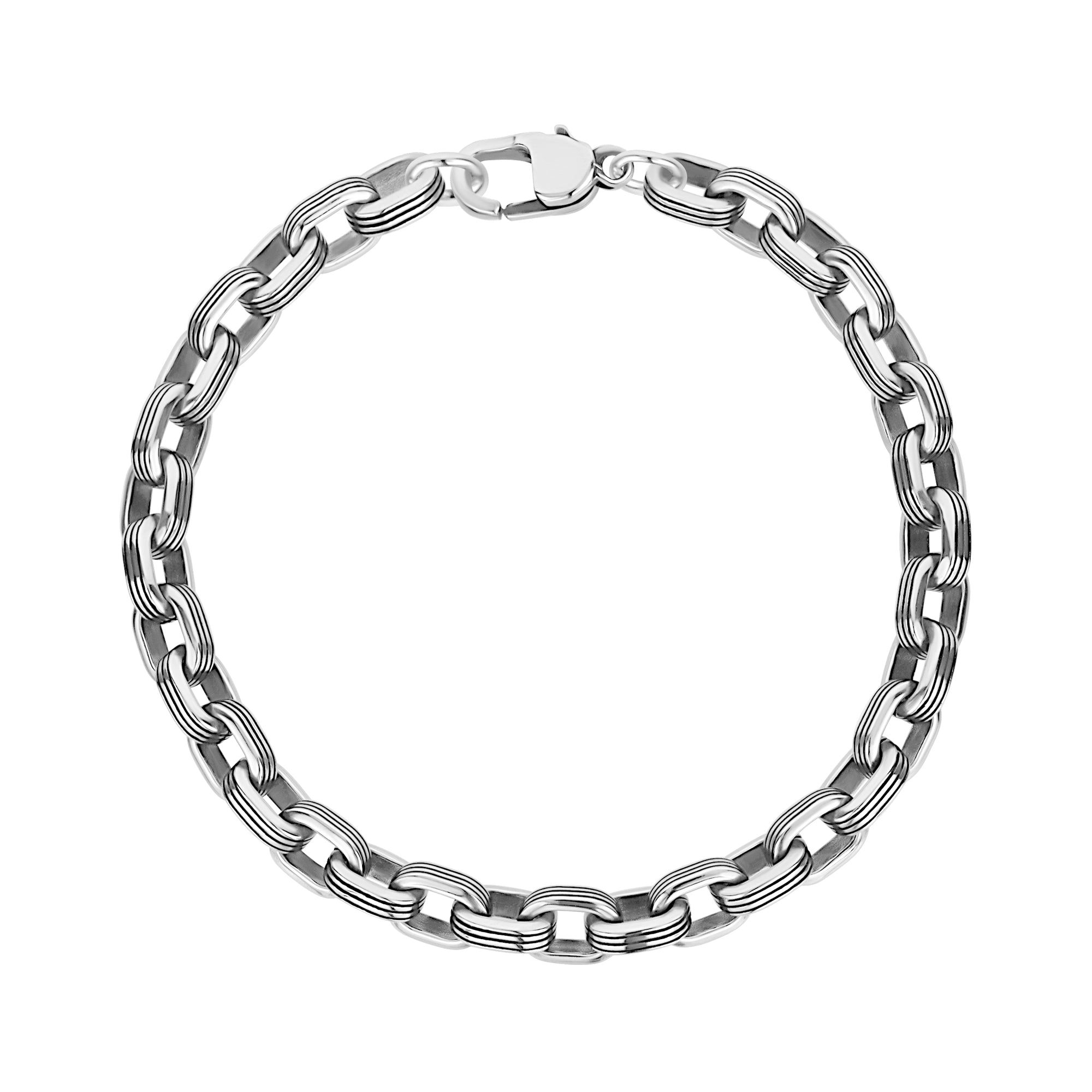 アクセサリー Oval Link bracelet 6mm Black Lined Oval Link Stainless Steel Bracelet for Men – The