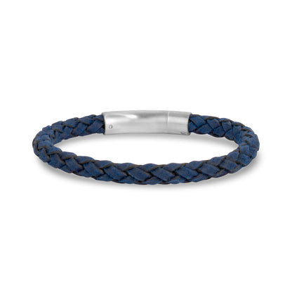 Navy Blue Leather Bracelet | 6MM - Mens Steel Leather Bracelets - The Steel Shop