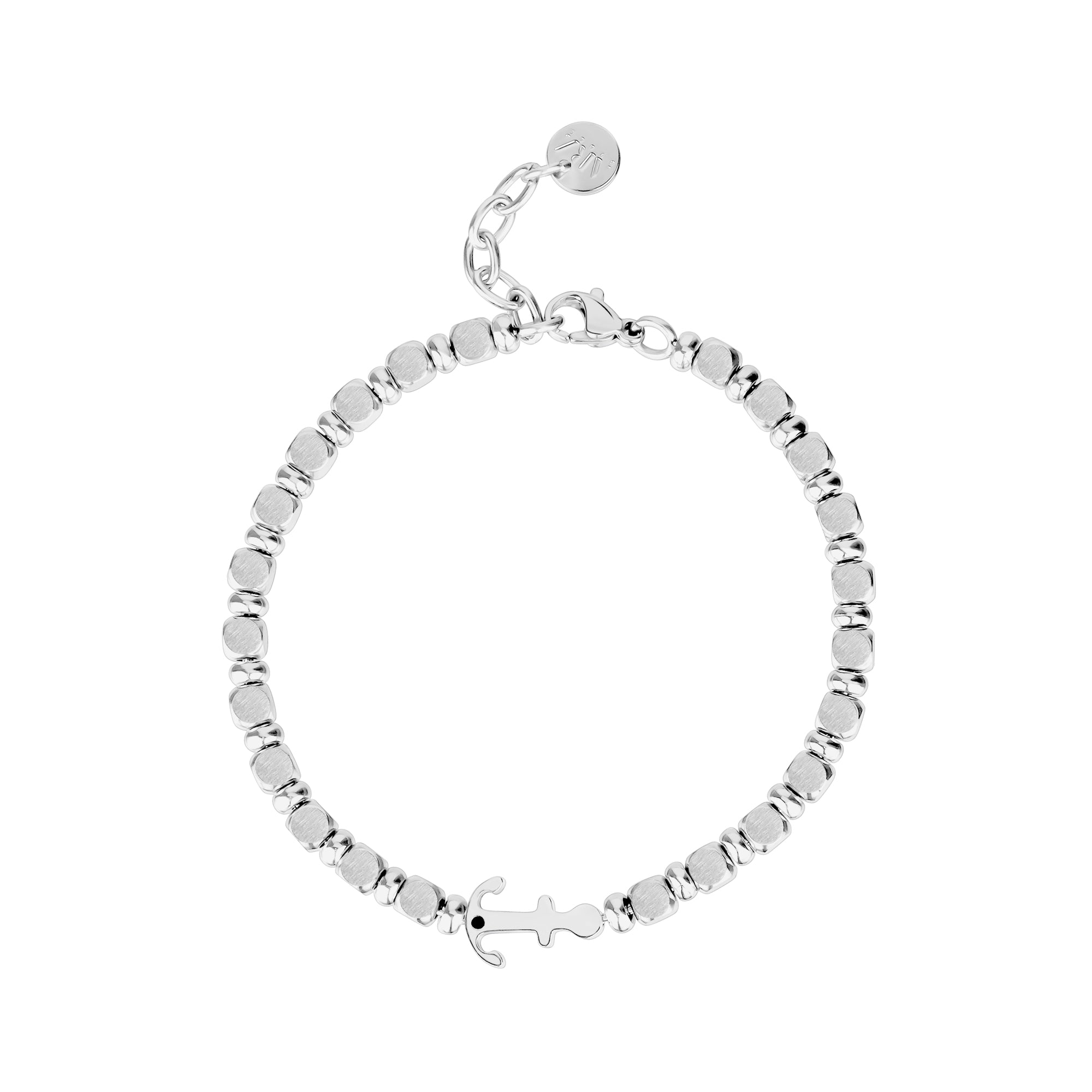 アクセサリー MEXICO MADE SILVER925 ANCHOR BRACELET 4mm Stainless Steel Matte and Shiny Cube Bead Anchor Bracelet