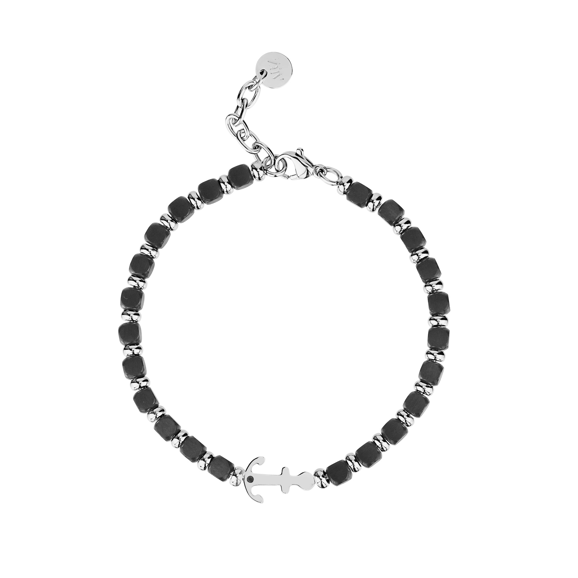 4mm Stainless Steel Matte and Shiny Cube Bead Anchor Bracelet