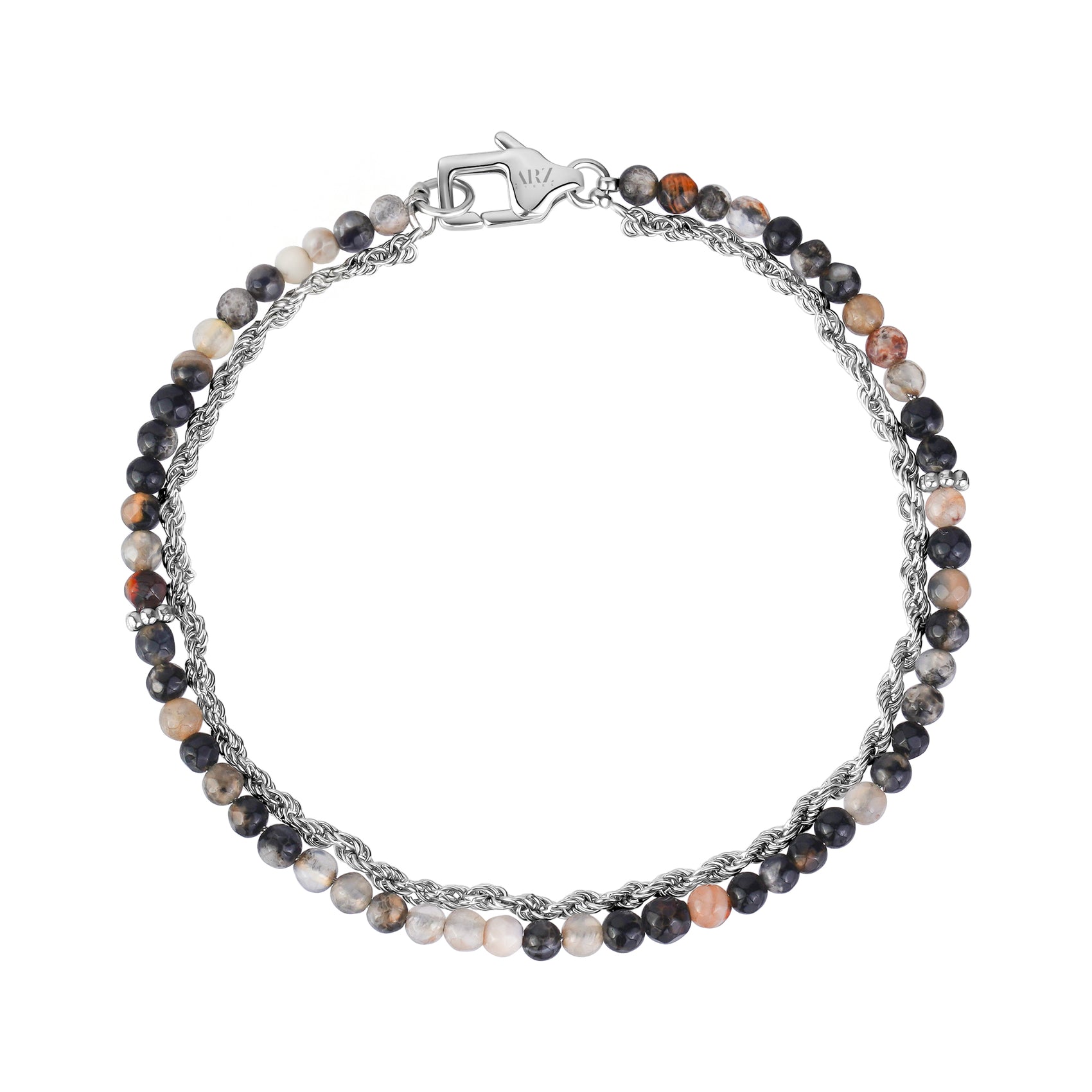 Rope and Beads Bracelet - Mens Steel Bead Bracelets - The Steel Shop