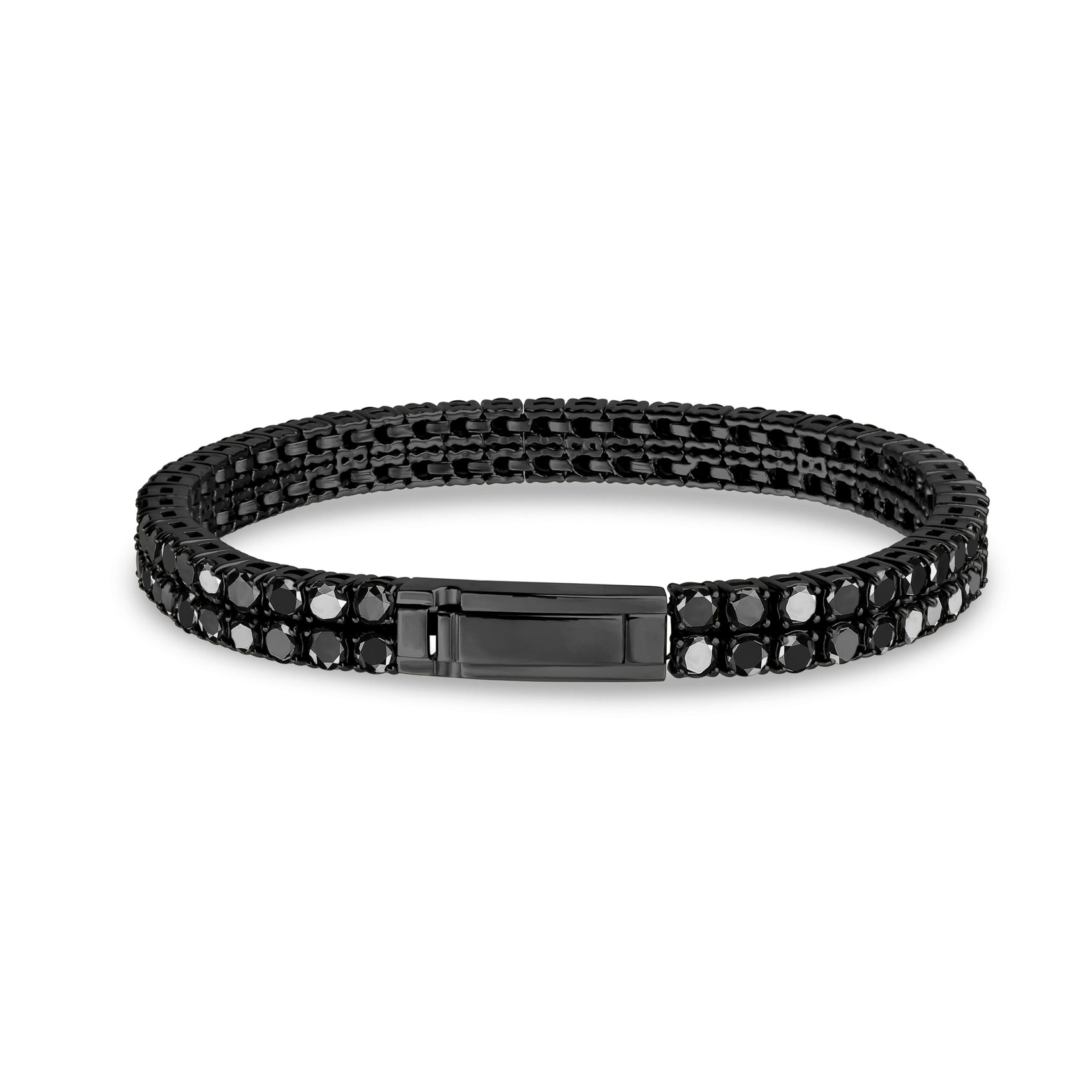 Black Stone Double Row Tennis Bracelet - Mens Steel Bracelets - The Steel Shop