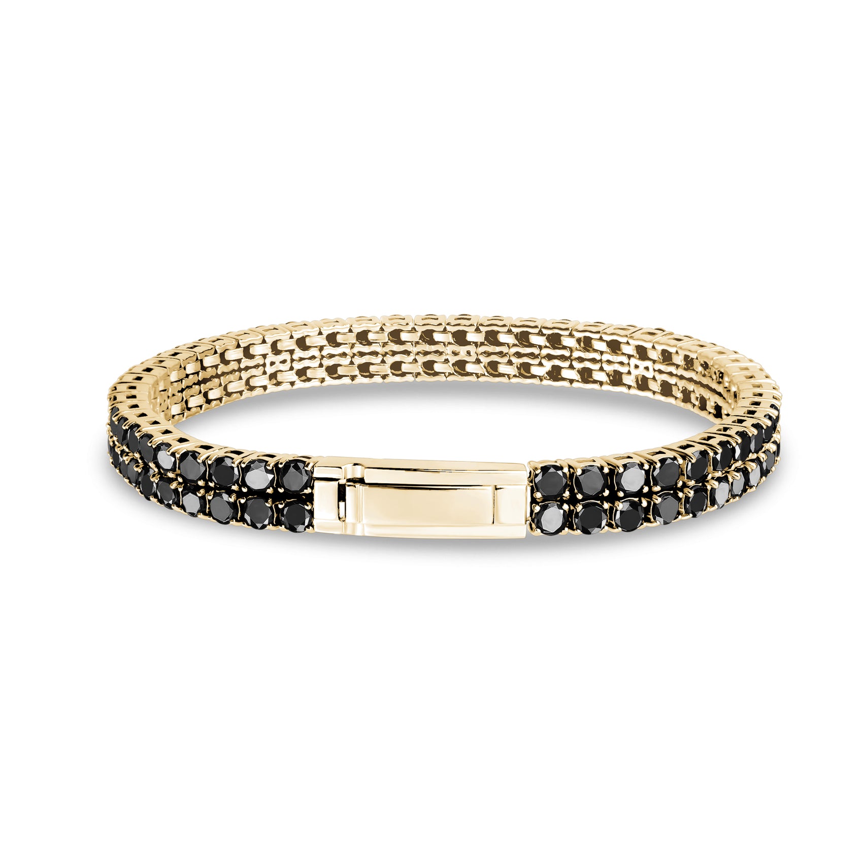 Black Stone Double Row Tennis Bracelet - Mens Steel Bracelets - The Steel Shop