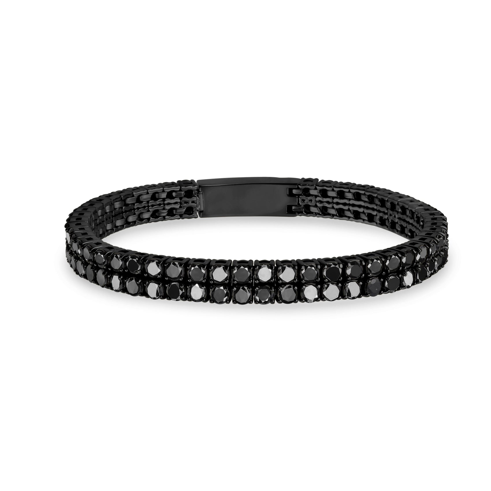 Black Stone Double Row Tennis Bracelet - Mens Steel Bracelets - The Steel Shop