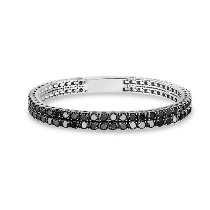 Black Stone Double Row Tennis Bracelet - Mens Steel Bracelets - The Steel Shop