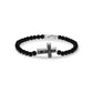 Black Zircon Cross Bead Bracelet - Mens Steel Bead Bracelets - The Steel Shop