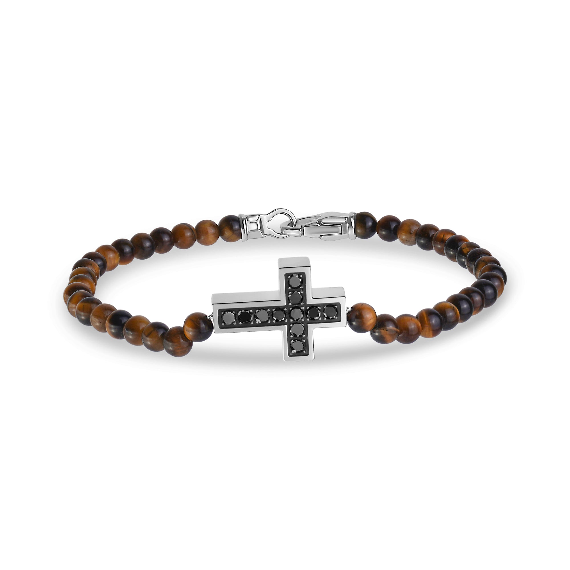 4mm Matte Black Onyx Black Zircon Cross Bead Bracelet – The Steel Shop