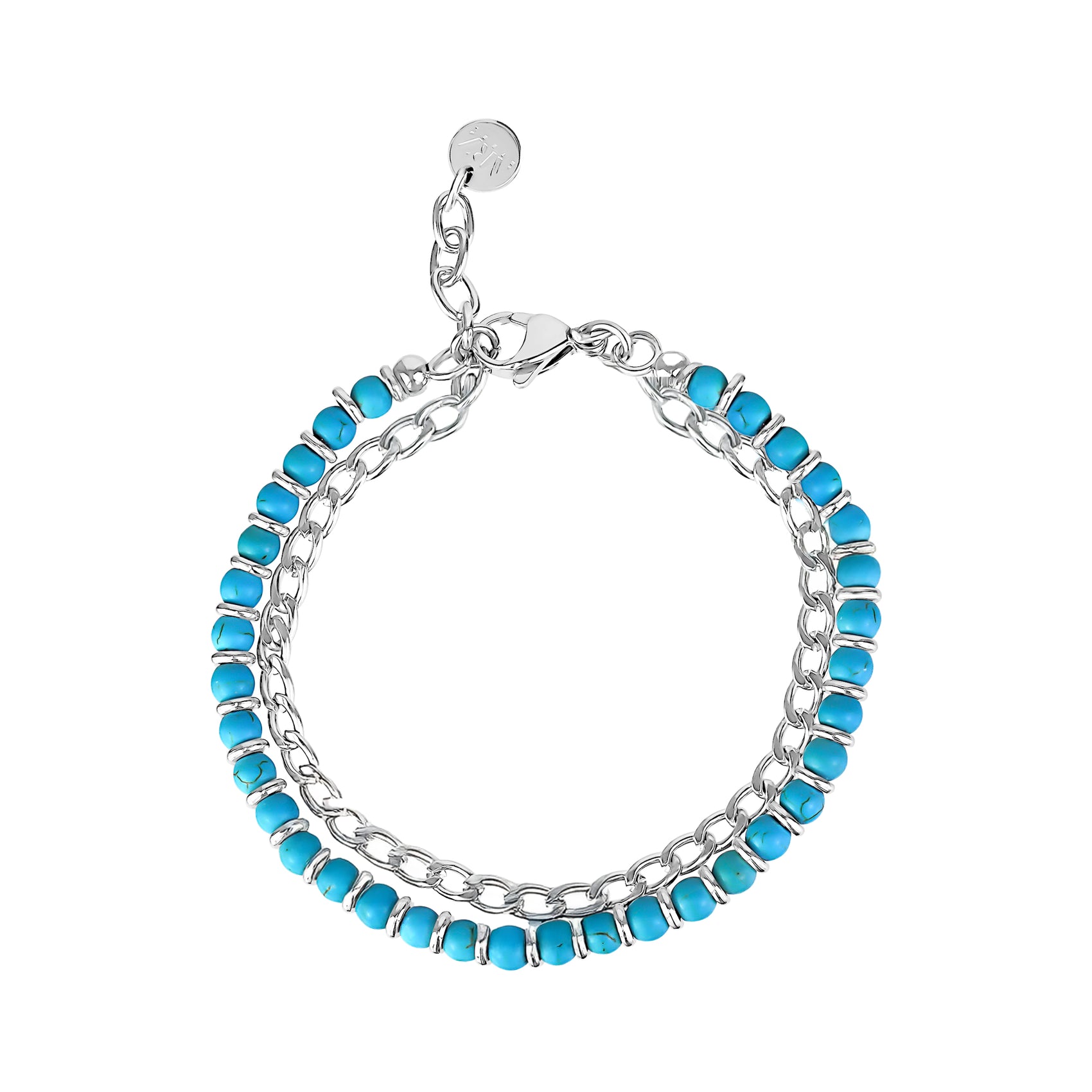 Aqua Duo Link Bracelet - Mens Steel Bead Bracelets - The Steel Shop