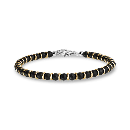 Golden Noir Agate Bracelet - Mens Steel Bead Bracelets - The Steel Shop