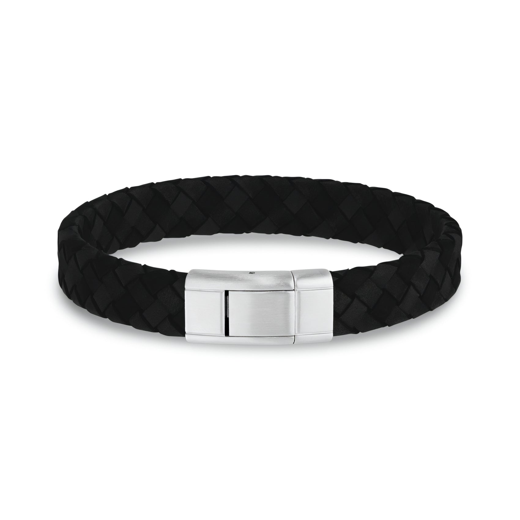 Black Leather Steel Clasp Bracelet - Mens Steel Leather Bracelets - The Steel Shop