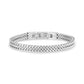 Close-up front view of polished double Franco link men's bracelet in shiny stainless steel with clasp