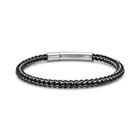 Black rope box link men's bracelet with polished stainless steel clip clasp