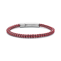 Red rope box link men's bracelet with polished stainless steel clip clasp