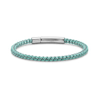 Teal rope box link men's bracelet with polished stainless steel clip clasp