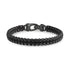 Shadow Weave bracelet with gunmetal round box links intertwined with black rope cord, front angle view