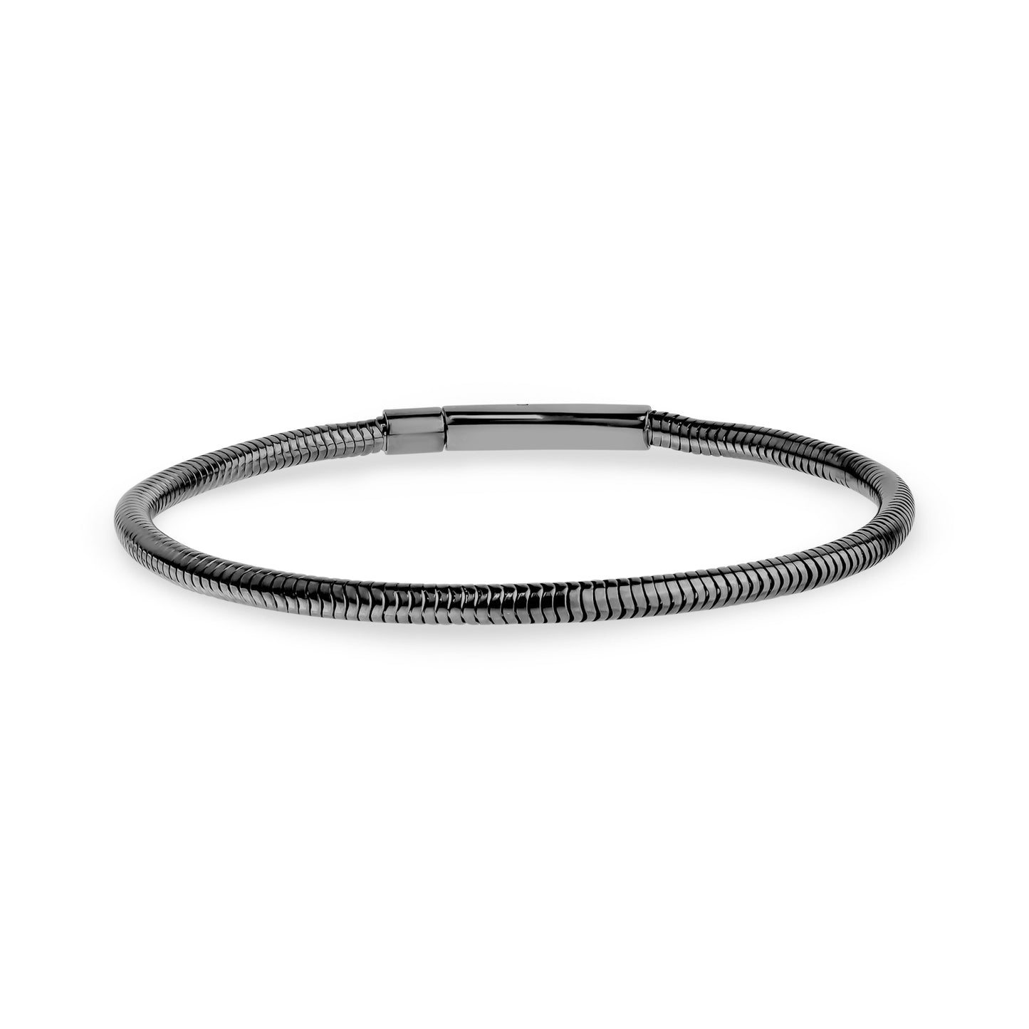 3mm wide gunmetal round snake chain men's bracelet made of stainless steel with smooth polished finish