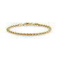 Close-up angle of thin gold-tone rope chain bracelet with lobster clasp