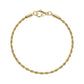 Flat lay top view showing entire gold-tone rope chain bracelet with lobster clasp