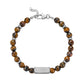 Top view of brown tiger eye faceted stone bead bracelet showing stainless steel clasp and adjustable chain