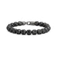 Matte black soccer bead bracelet with black cubic zirconia stones and gunmetal clasp shown on white background