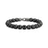 Matte black soccer bead bracelet with black cubic zirconia stones and gunmetal clasp shown on white background