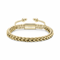 Men's gold-tone stainless steel tethered Franco link bracelet with beige braided cord and gold shamballah clasp