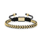 Men's gold-tone stainless steel tethered Franco link bracelet with black braided cord and gold shamballah clasp
