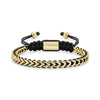 Men's gold-tone stainless steel tethered Franco link bracelet with black braided cord and gold shamballah clasp