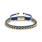 Men's gold-tone stainless steel tethered Franco link bracelet with blue braided cord and gold shamballah clasp