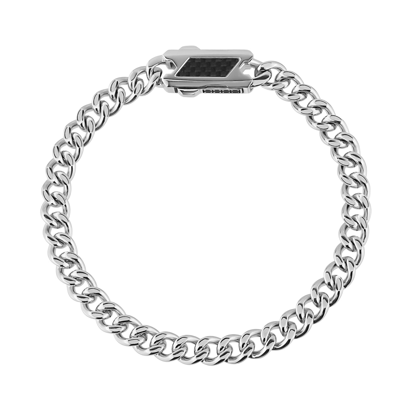 Top view of entire Cuban link bracelet with round polished links