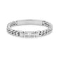 Back view of stainless steel Cuban link ID bracelet showing extra clasp extension and engravable inside plate