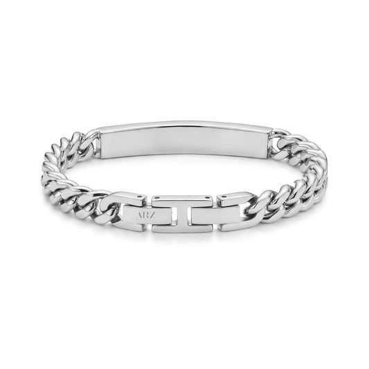 Back view of pyramid faceted ID bracelet showing smooth engravable inside plate and secure clasp extension