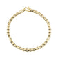 Flat layout of men's gold-tone essential round box link bracelet showing round box link design