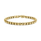 Close-up of polished gold-tone essential round box link bracelet with custom lobster clasp