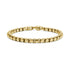 Close-up of polished gold-tone essential round box link bracelet with custom lobster clasp