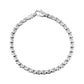 Full view of men's essential round box link bracelet in polished stainless steel laid flat