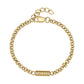 Gold ribbed capsule urn bracelet laid flat with rolo link chain and cylindrical keepsake capsule