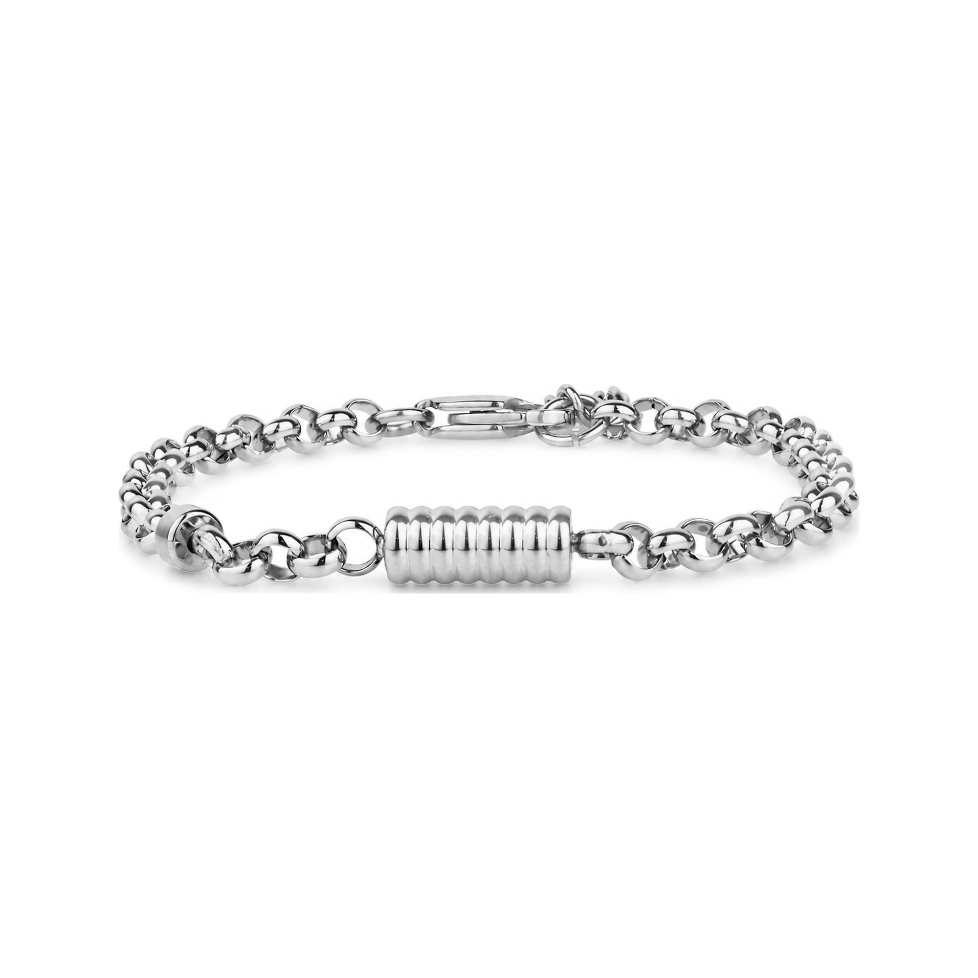 Gold stainless steel rolo chain memorial bracelet featuring ribbed ash-holder capsule and adjustable extension