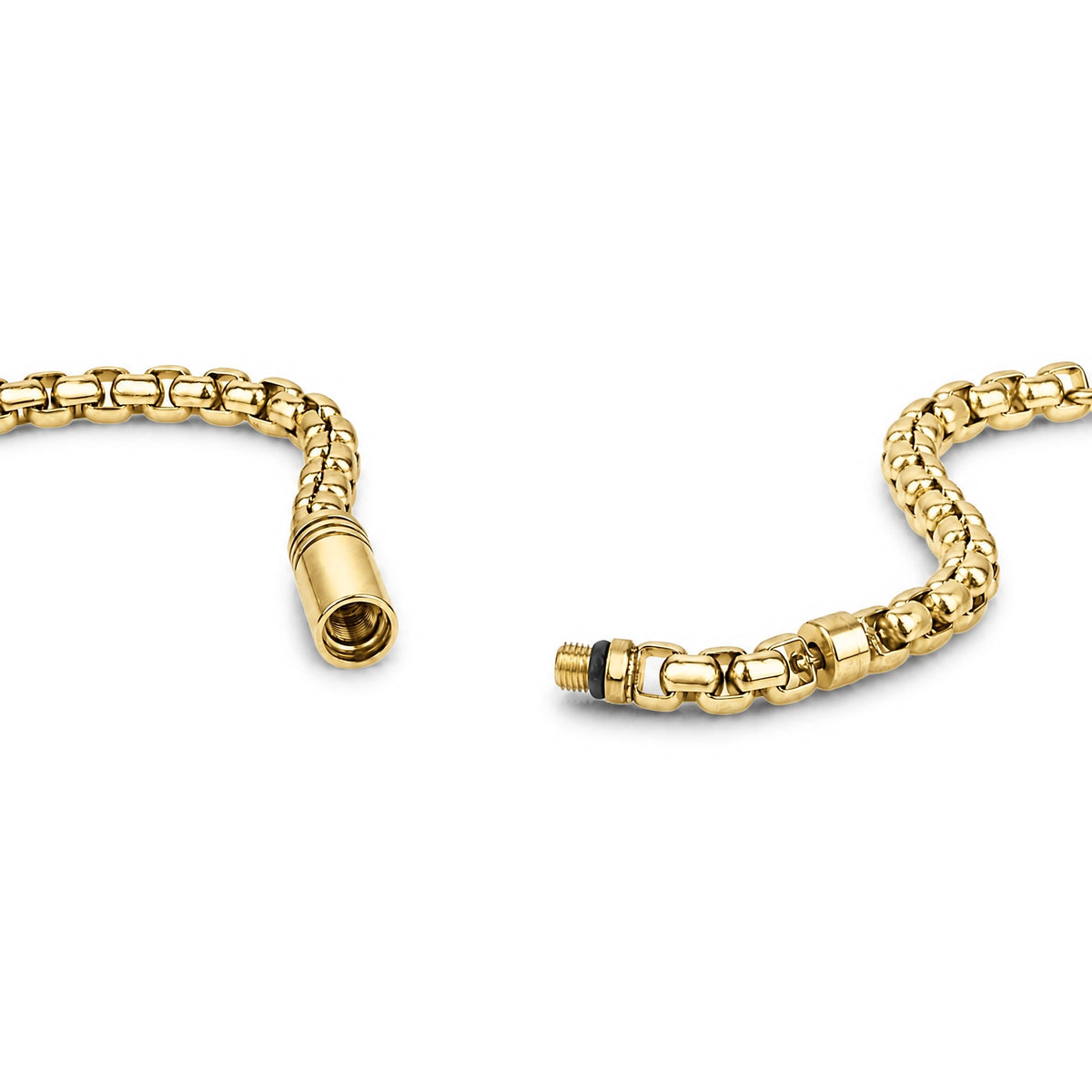 Silver round box link urn bracelet laid flat with lobster clasp and adjustable extension chain