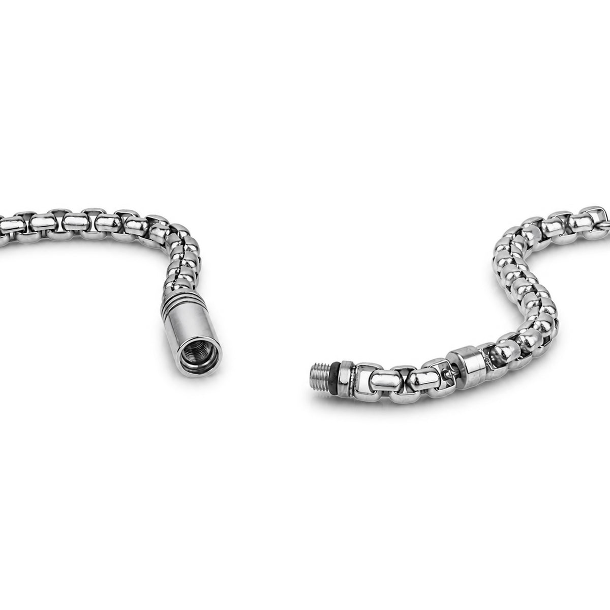 Gold 4mm round box link memorial bracelet featuring ribbed screw-together ash capsule charm