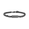 Gunmetal engravable bar urn bracelet with 4mm round box link chain, full length view
